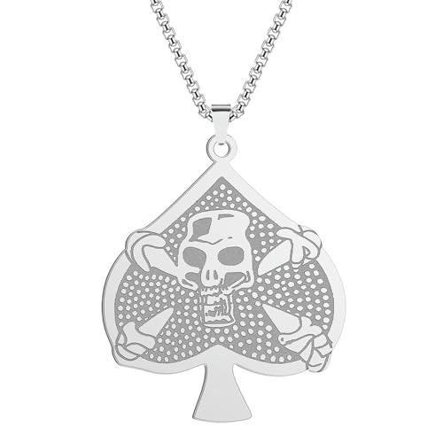 Herren Poker Lucky Spades Ein Skelett Anhänger Halskette Edelstahl Skelett Geschenk Schmuck von SYAVR