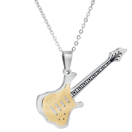 Kreative und personalisierte Rock Punk Gitarre Halskette Edelstahl Titan Stahl mehrfarbige Gitarre Mode Halskette Kreative und personalisierte Rock Punk Gitarre Halskette Edelstahl Titan Stahl mehrfarbige Gitarre Mode Halskette von SYAVR