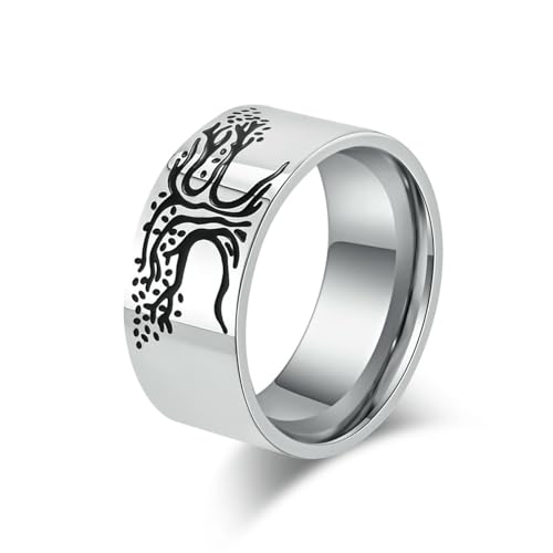 Nordischer Lebensbaum Titan Stahl Ring, personalisierter minimalistischer handgefertigter Schmuck für Herren von SYAVR