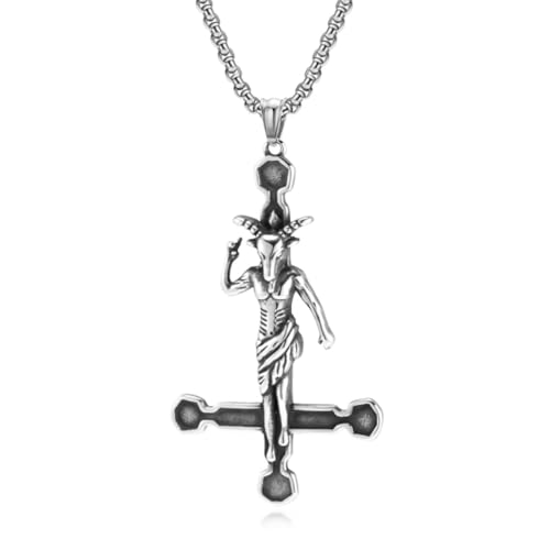 Retro Dämon Satan Ziege Reverse Cross Titan Stahl Halskette, Nische Persönlichkeit Anhänger Retro Dämon Satan Ziege Reverse Cross Titan Stahl Halskette, Nische Persönlichkeit Anhänger von SYAVR