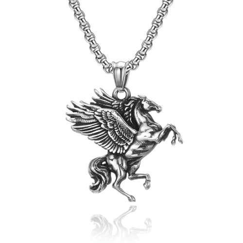Retro Griechische Mythologie Titan Stahl Pegasus Einhorn Halskette Doppelt geflügelt Pegasus Trendige Herren- und Damenanhänger Retro Griechische Mythologie Titan Stahl Pegasus Einhorn Halskette Doppelt geflügelt Pegasus Trendige Herren- und Damenanhänger von SYAVR
