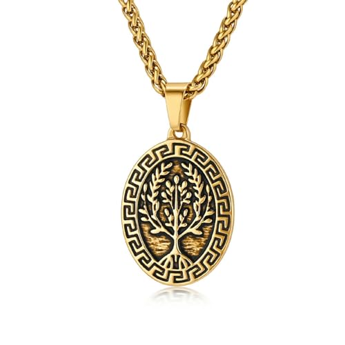 Retro Loop Muster Baum des Lebens Titan Stahl Halskette für Herren personalisierte Kunst Wikinger Pullover Halskette von SYAVR