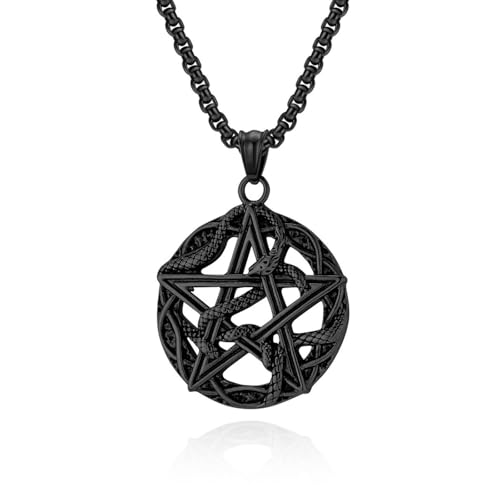 Retro Python gewickelte Pentagramm Titan Stahl Halskette, Teufel Satan Pentagramm Anhänger, Nische Accessoire Retro Python gewickelte Pentagramm Titan Stahl Halskette, Teufel Satan Pentagramm Anhänger, Nische Accessoire von SYAVR