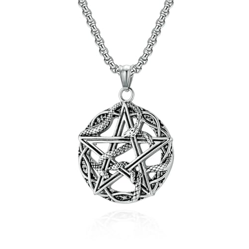 Retro Python gewickelte Pentagramm Titan Stahl Halskette, Teufel Satan Pentagramm Anhänger, Nische Accessoire von SYAVR