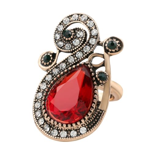 Retro Ruby Ring with Alloy Inlaid Water Drop Natural Stone Ring von SYAVR