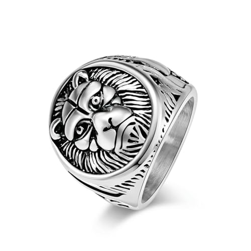 Retro Titan Stahl Löwenkopf Ring, Edelstahl männlicher Löwe Ring, Herren Finger ziehen Schmuck von SYAVR