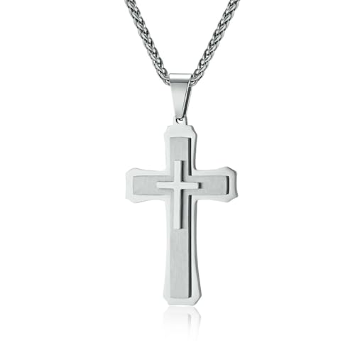 SYAVR Dreischichtige dreidimensionale Halskette aus Titanstahl mit Kreuzanhänger, Herrennische Nische Personalisiertes Pullover-Kettenzubehör SYAVR Dreischichtige dreidimensionale Halskette aus Titanstahl mit Kreuzanhänger, Herrennische Nische Personalisiertes Pullover-Kettenzubehör von SYAVR