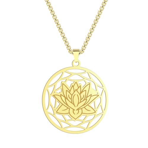 SYAVR Edelstahl Lotus Anhänger Halskette Damen Schmuck Charm Hip-Hop Punk Accessoires von SYAVR