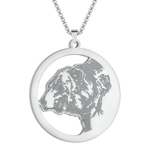 SYAVR Edelstahl Nordamerika Braun Grizzly Gesicht Anhänger Halskette für Männer Schmuck Tiere von SYAVR