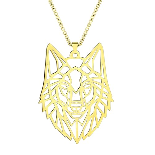 SYAVR Edelstahl hohler Wolfskopf Anhänger Halskette Herrenschmuck Retro Tier von SYAVR