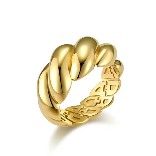 SYAVR Einfacher und luxuriöser frittierter Teig dreht Brot Titanstahl Ring Ring mit 18 Karat Gold überzogen Modeaccessoires für Frauen von SYAVR