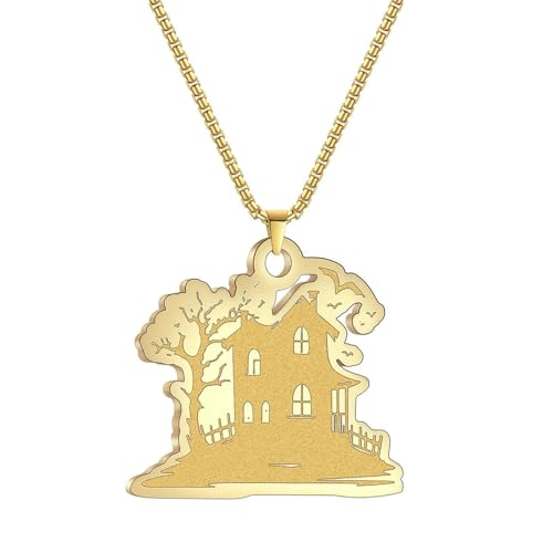 SYAVR Herren Halskette Edelstahl Halloween Haus Kreatives personalisiertes Accessoire Anhänger von SYAVR