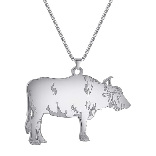 SYAVR Herren Halskette Edelstahl Kuh Tier Retro Kreativ Einzigartige Persönlichkeit Temperament Accessoire Damen Anhänger von SYAVR