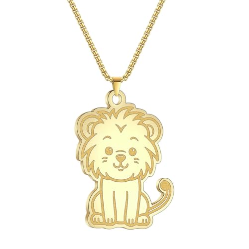 SYAVR Herren Halskette Edelstahl Niedlicher kleiner Löwe Kreativer Personalisierter Tierschmuck Anhänger von SYAVR