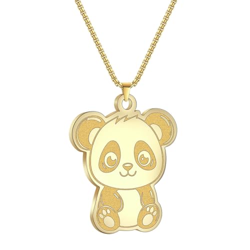 SYAVR Herren Halskette Edelstahl Niedlicher kleiner Panda Kreativer personalisierter Tierschmuck Anhänger von SYAVR