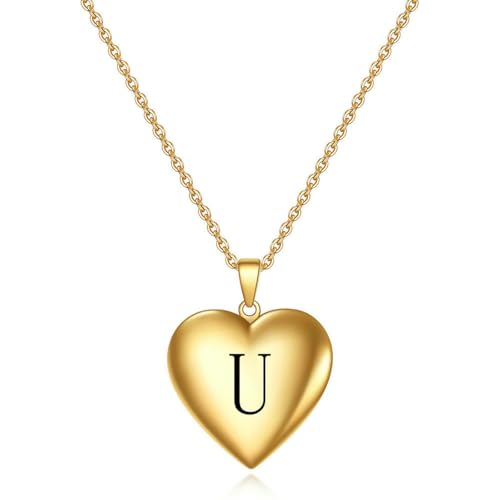 SYAVR Kreatives Erinnerungsfoto kann sich öffnen Herzförmiger Goldanhänger Titanstahl Initial Letter Love Halskette für Frauen SYAVR Kreatives Erinnerungsfoto kann sich öffnen Herzförmiger Goldanhänger Titanstahl Initial Letter Love Halskette für Frauen von SYAVR