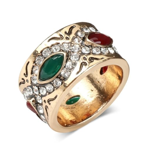 SYAVR Modische und übertriebene Persönlichkeit Intarsien Oval geformter Kristall Zirkon Ring, Retro Damen Handgefertigter Schmuck mit Temperament von SYAVR
