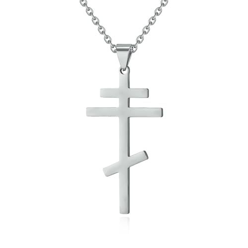 SYAVR Orthodoxe Edelstahl-Kreuz-Halskette für Männer und Frauen, einfache Retro-Silber-Glanz-Titan-Stahl-Kreuz-Anhänger SYAVR Orthodoxe Edelstahl-Kreuz-Halskette für Männer und Frauen, einfache Retro-Silber-Glanz-Titan-Stahl-Kreuz-Anhänger von SYAVR