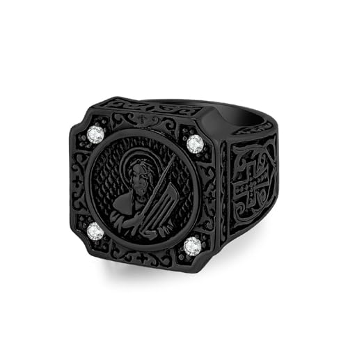 SYAVR Retro Kreuz Porträt Ring, Männer personalisierter Edelstahlfinger, gebrauchter handgemachter Schmuck von SYAVR