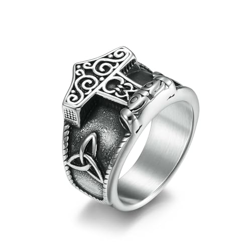 SYAVR Retro Nordische Mythologie Keltischer Knoten Odin Thors Hammer Edelstahl Ring Herren Finger Ring Hand Schmuck von SYAVR