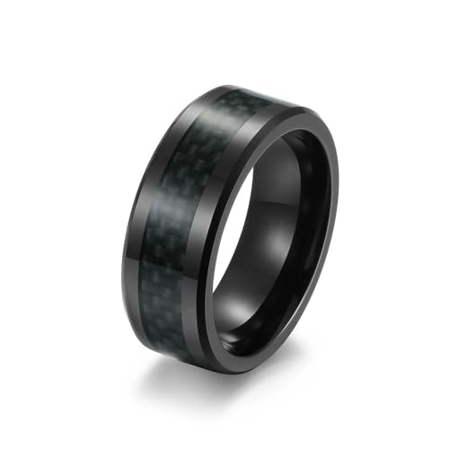 SYAVR Schwarzer Wolframstahl eingelegter Kohlefaserring, Herren Wolfram Gold Pure Black Finger Armband von SYAVR