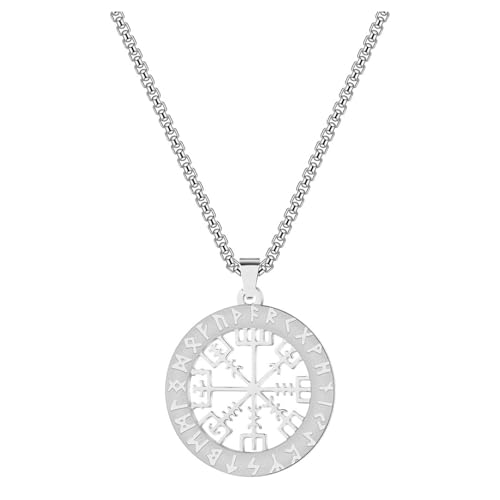 SYAVR Vintage Rune Edelstahl Halskette Piraten Kompass Anhänger Herren Slawischer Kompass Rune Schmuck von SYAVR