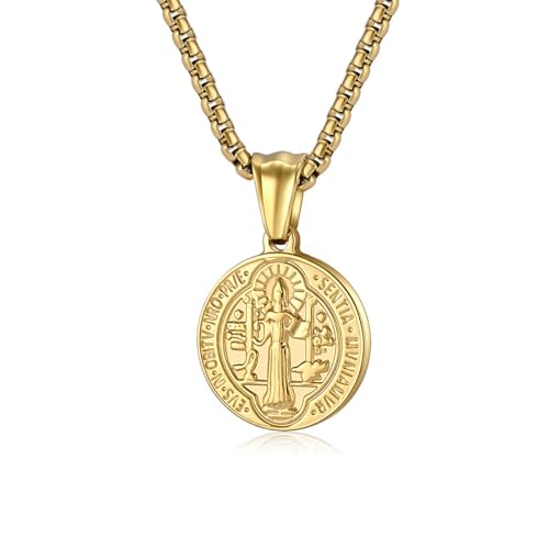 Saint Benedict's Edelstahl-Halskette und runder Titanstahl-Münzanhänger für Männer und Frauen Saint Benedict's Edelstahl-Halskette und runder Titanstahl-Münzanhänger für Männer und Frauen von SYAVR