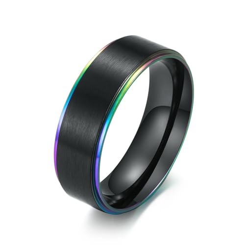 Schmuck Titan Stahl Schwarz Intercolor Doppelfarbe Ring für Männer, Sieben Farben gebürstet Schwarz Gold Rillenring von SYAVR