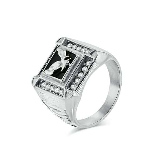 Square Seal Full Diamond Eagle Titan Stahl Ring, Retro Hip Hop Personalisierter Herrenschmuck von SYAVR