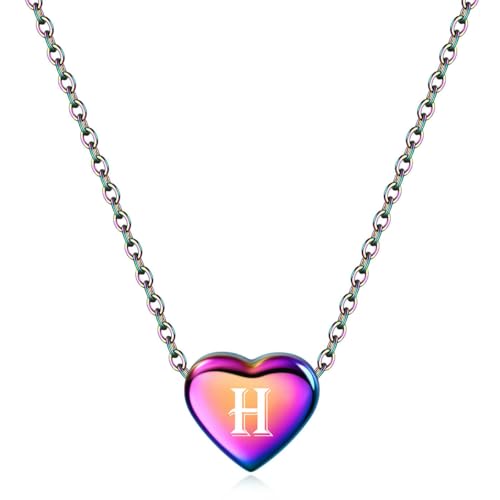 Stainless Steel Peach Heart Letter Pendant Love Color 26 Letter Girl Fashion Necklace von SYAVR
