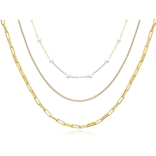 Three Layer Minimalist Chain Necklace 18k Gold Stainless Steel Personalized Pearl Splicing Chain For Women von SYAVR