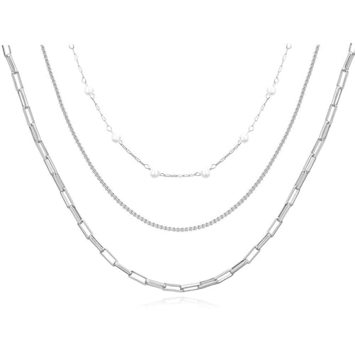 Three Layer Minimalist Chain Necklace 18k Gold Stainless Steel Personalized Pearl Splicing Chain For Women von SYAVR