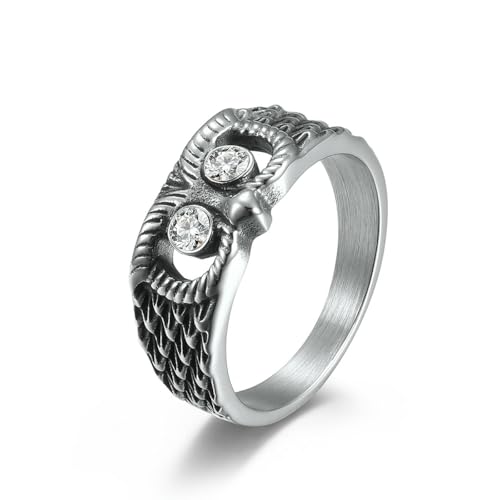 Titan Stahl Diamant Intarsien Eule Ring, Vintage Vintage Tier Made Edelstahl Herren und Damen Handschmuck Titan Stahl Diamant Intarsien Eule Ring, Vintage Vintage Tier Made Edelstahl Herren und Damen Handschmuck von SYAVR