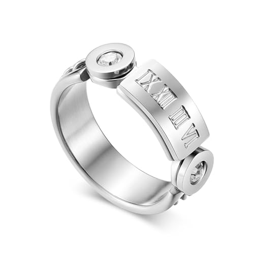 Titan Stahl Roségold Römischer Ziffernring mit Diamantkette, Damenschwanzring, Modeaccessoire Titan Stahl Roségold Römischer Ziffernring mit Diamantkette, Damenschwanzring, Modeaccessoire von SYAVR