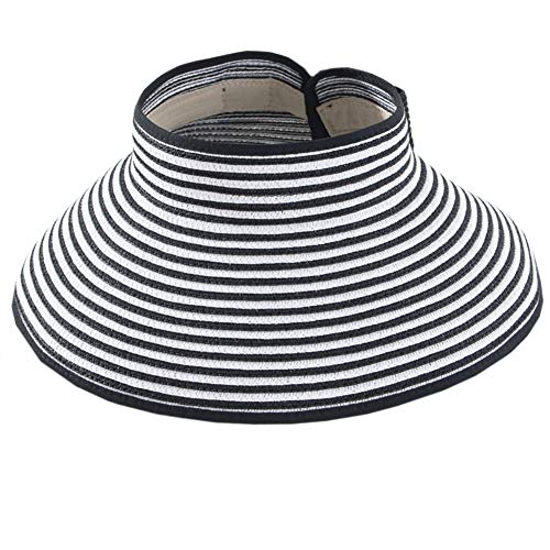 Strandhüte für Damen, verstaubar, faltbar, Strohhut mit breiter Krempe und Pferdeschwanz für UV-Schutz und Sommerreisen SM01, Schwarz und Weiß, Einheitsgröße Strandhüte für Damen, verstaubar, faltbar, Strohhut mit breiter Krempe und Pferdeschwanz für UV-Schutz und Sommerreisen SM01, Schwarz und Weiß, Einheitsgröße von SYAYA