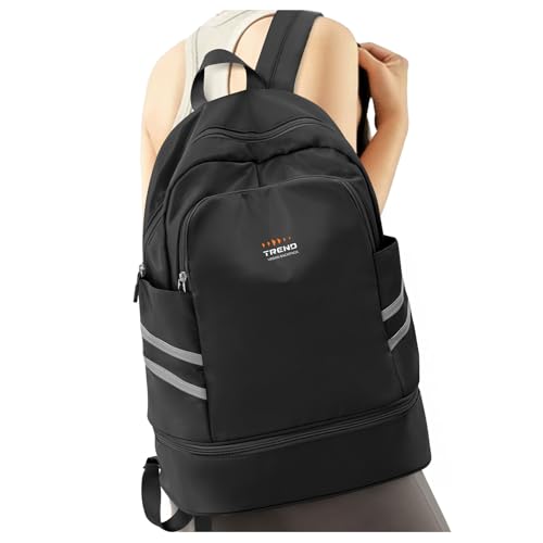 Gym Rucksack für Damen mit Schuhfach & Nasstasche, Großer Reiserucksack Wasserdicht, Sportrucksack Turnbeutel, Schwarz, Large, Reiserucksäcke von SYCNB