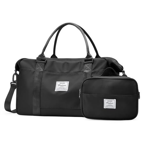 Reise-Wochenendtasche für Damen, Reisetasche mit Computerfach, Tragetasche für Übernachtung, Tragetasche mit Trolleyhülle für Wochenende, Reisen, Geschäftsreisen, Schwarz, Large von SYCNB