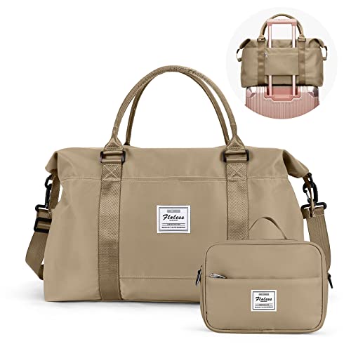 SYCNB Weekender Bags für Damen, Reisetasche mit Kulturbeutel, Übernachtung, Wochenende, Handgepäcktasche mit Nassfach und Trolleyhülle, Turnbeutel, Hellkhaki von SYCNB