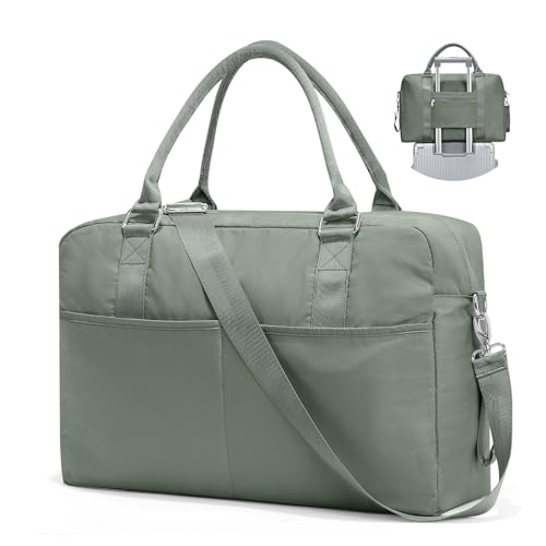 Reisetasche für Damen, Wochenendtasche mit Trolleyhülle, Tragetasche, Sporttasche, D-Grün, 1 x Reisetasche von SYCNB