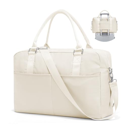 SYCNB Reisetasche für Damen, Übernachtungstasche mit Nassfach und Trolleyhülle, Tragetasche, Sporttasche, Sporttasche, zz-beige, 1 x Reisetasche von SYCNB