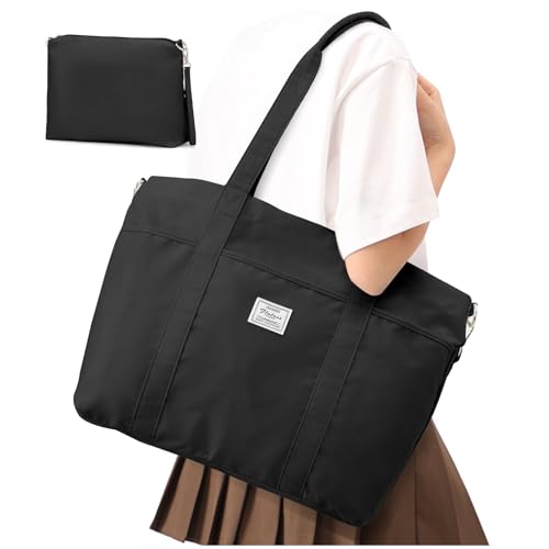 SYCNB Reise-Tragetasche für Damen, faltbare Tragetasche mit Clutch-Geldbörse, große Schultertasche mit Tragegriff oben, Handtasche für Reisen, Arbeit, Schwarz, Large, Tragetasche für Reisen, Arbeit, von SYCNB