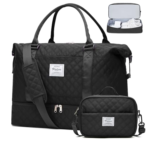 Weekender Bags for Women with Shoe Compartment, Travel Duffel Bags Carry On Overnight Bag with Toiletry Bag,Travel Tote Sports Gym Bag with Multiple Pockets&suitcase Handle Sleeve, Schwarz von SYCNB