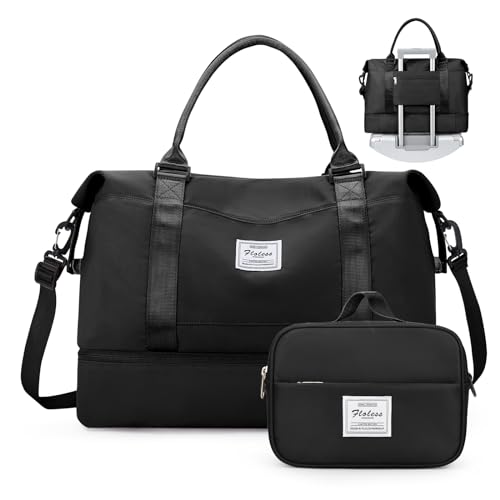 Weekender-Tasche für Damen, persönliche Gegenstände, Reisetasche mit Schuhfach und Laptop-Tasche, Reisetasche, Sporttasche, Schwarz, Reise-Wochenendtasche von SYCNB