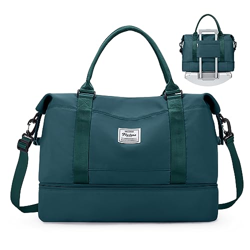 Weekender-Tasche für Damen, persönliche Gegenstände, Reisetasche mit Schuhfach und Laptop-Tasche, Reisetasche mit Nassfach, Turnbeutel, Pfauenblau, Reise-Wochenendtasche von SYCNB