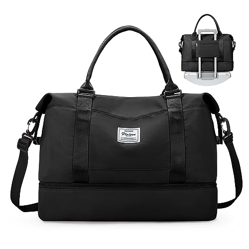 Weekender-Tasche für Damen, persönliche Gegenstände, Reisetasche mit Schuhfach und Laptop-Tasche, Reisetasche mit Nassfach, Turnbeutel, Schwarz, Reise-Wochenendtasche von SYCNB