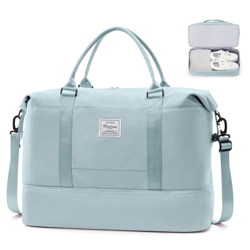 Weekender Taschen für Frauen, Reisetasche für persönliche Gegenstände mit Schuhfach, Reisetasche mit Nassfach und separater Kulturtasche, Turnbeutel, Hell, blau, Reisetasche von SYCNB