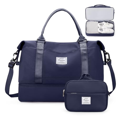 Weekender Taschen für Frauen, Reisetasche für persönliche Gegenstände mit Schuhfach, Reisetasche mit Nassfach und separater Kulturtasche, Turnbeutel, Marineblau von SYCNB