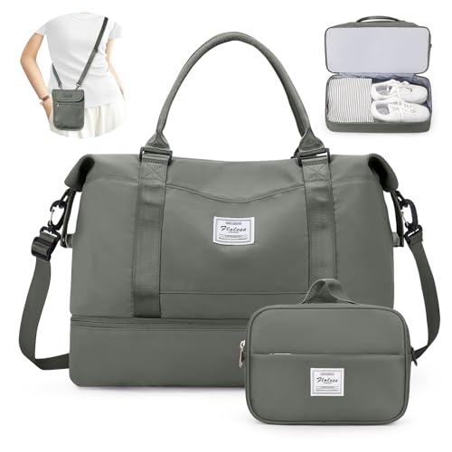 Weekender Taschen für Frauen, Reisetasche für persönliche Gegenstände mit Schuhfach, Reisetasche mit Nassfach und separater Kulturtasche, Turnbeutel, Olivgrün, W-Set von SYCNB