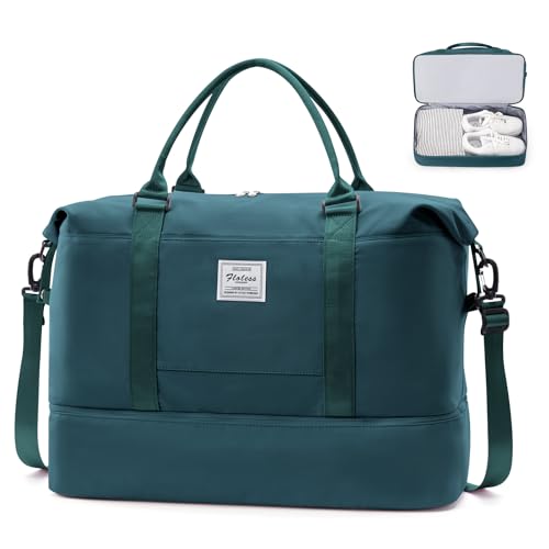 Weekender Taschen für Frauen, Reisetasche für persönliche Gegenstände mit Schuhfach, Reisetasche mit Nassfach und separater Kulturtasche, Turnbeutel, Pfauenblau, Reisetasche von SYCNB