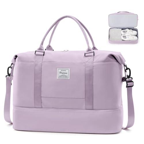 Wochenendtasche für Damen, Reisetasche für persönliche Gegenstände mit Schuhfach, Reisetasche mit Nassfach und separater Kulturbeutel, Turnbeutel, Violett, Reisetasche von SYCNB